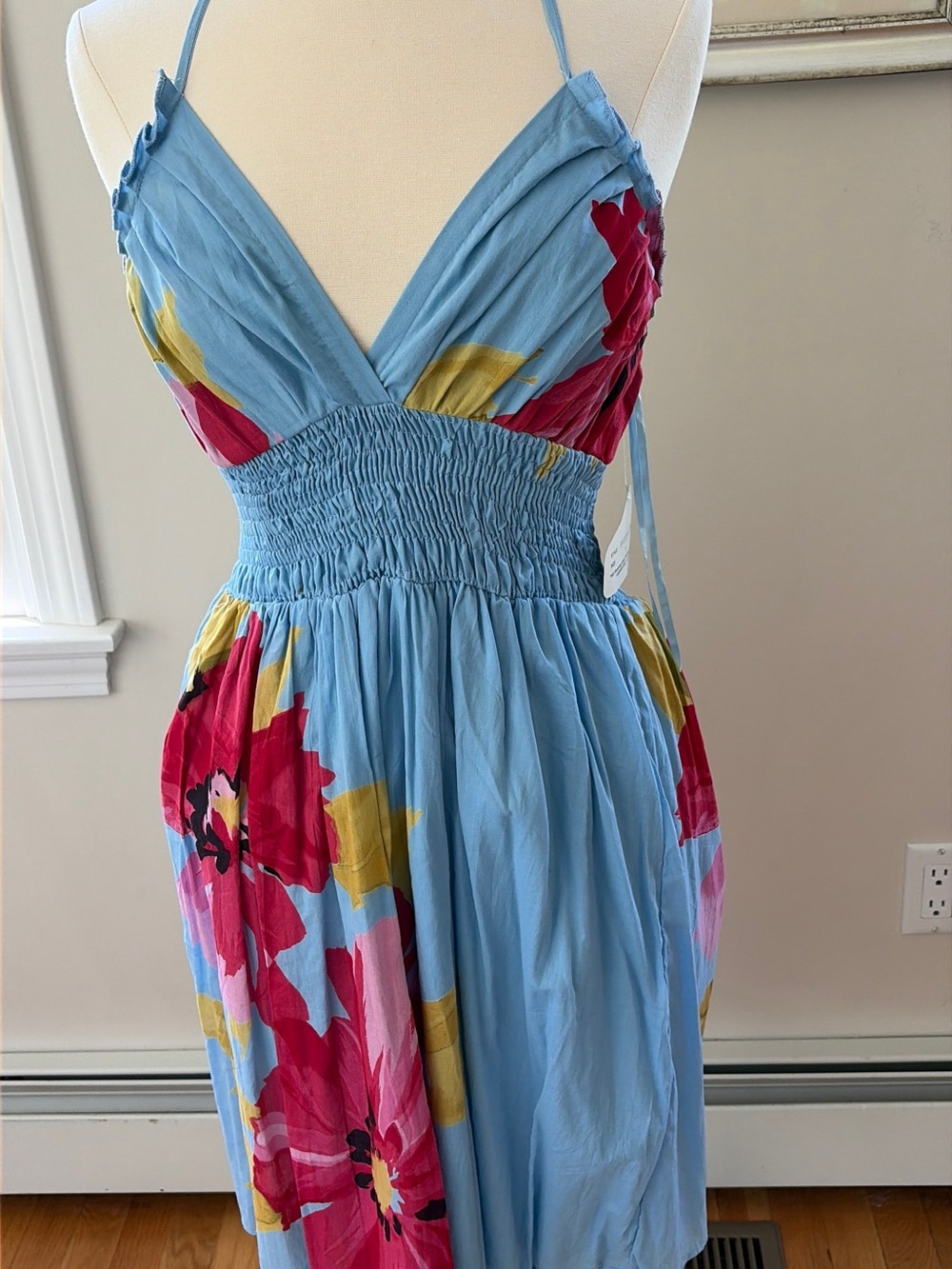 Blue Floral Halter Sundress or beach cover-up